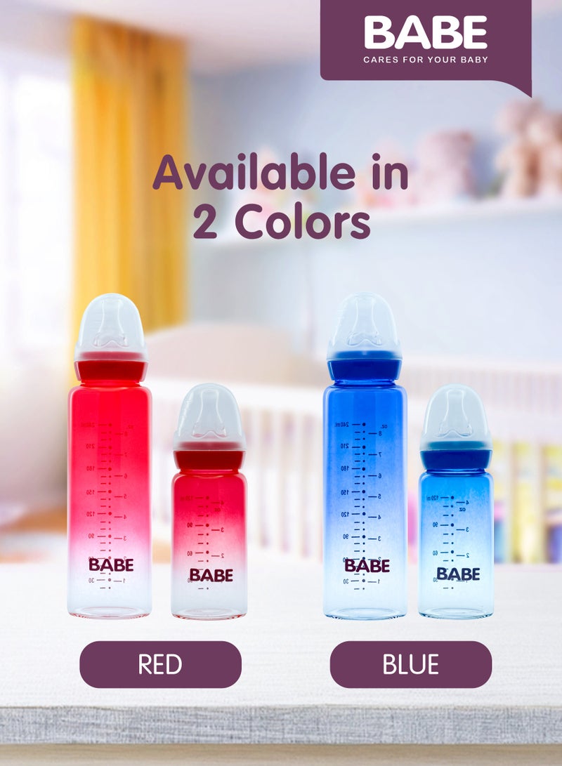 Babe Baby Glass Feeding Bottle 240ml (8oz) – Blue - Image 3