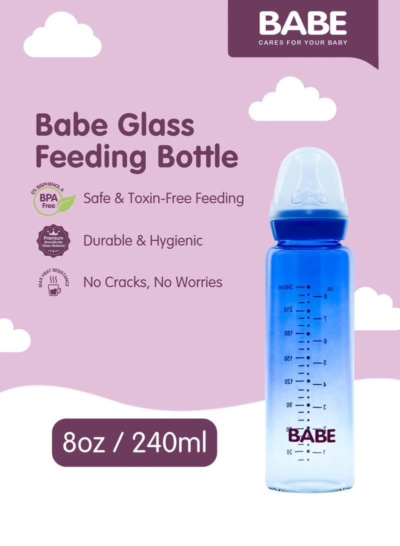 Babe Baby Glass Feeding Bottle 240ml (8oz) – Blue - Image 4