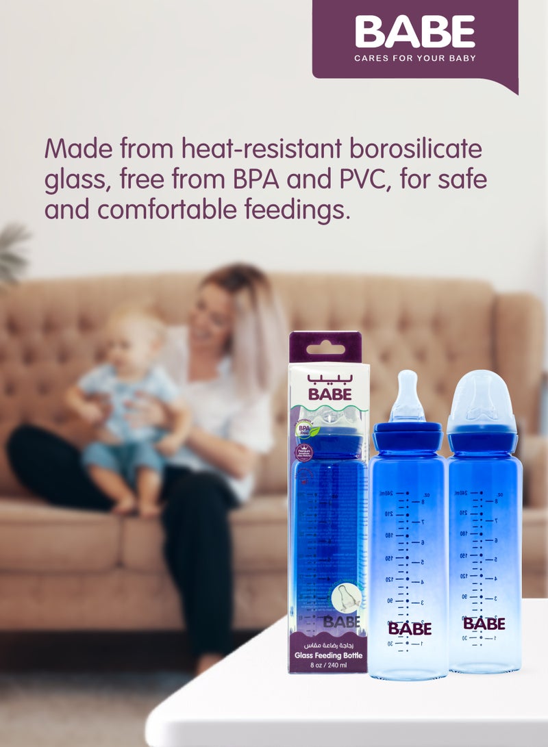 Babe Baby Glass Feeding Bottle 240ml (8oz) – Blue - Image 5