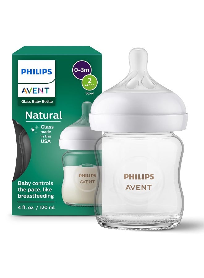 Avent زجاجة حليب طبيعية للأطفال من فيليبس أفينت مع حلمة استجابة طبيعية (تدفق بطيء، تدفق 2)، 4 أونصات، SCY910/01 - Image 1
