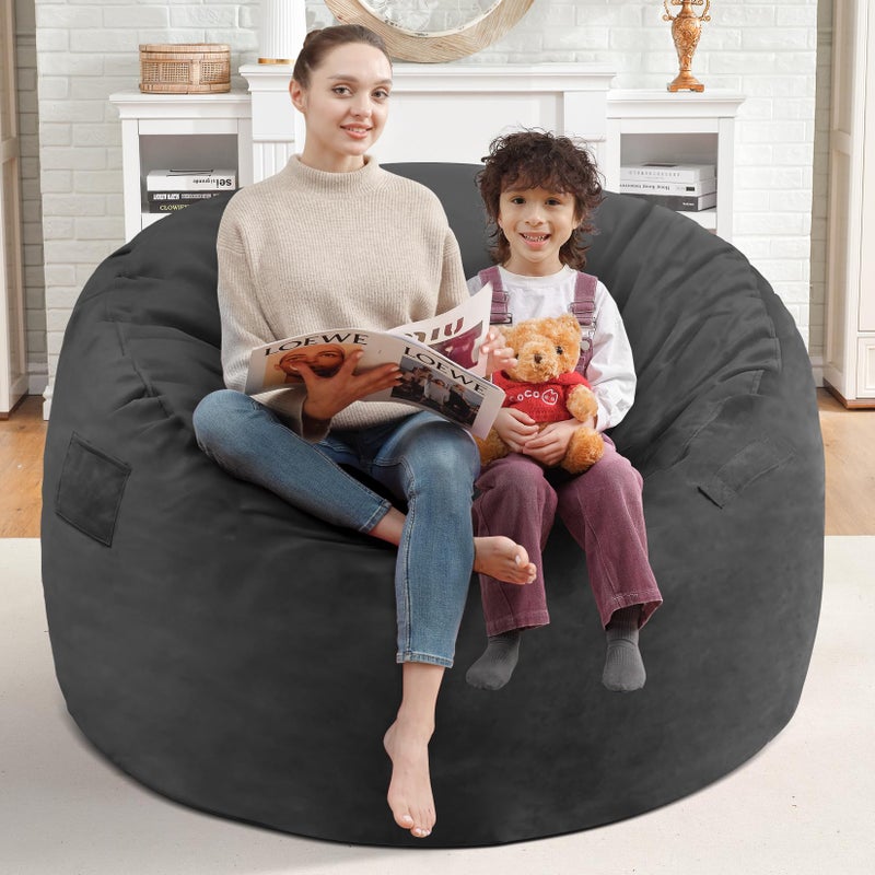 SIMFLAG 3FT Bean Bag Chair, Comfy Bean Bag Chairs with Memory Foam Filled, Fluffy Beanbag Sofa with Dutch Velvet Cover, Round BeanBag Chairs for Living Room, Playroom- Grey - Image 2