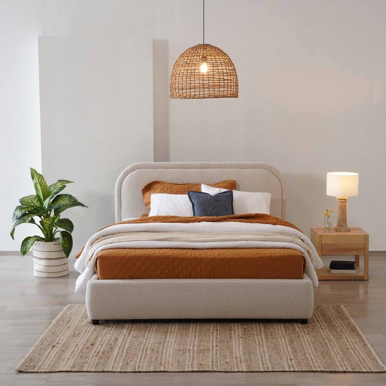 Modern Upholstered Bed Frame with Padded Curved Headboard - Twin Size (120x200cm) with Spring Pillow Top Mattress - Image 1
