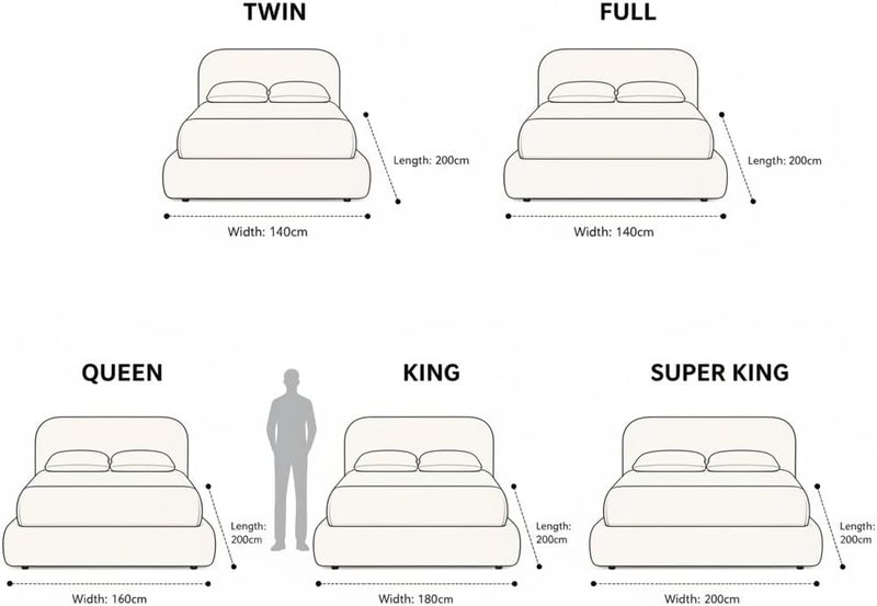 Modern Upholstered Bed Frame with Padded Curved Headboard - Twin Size (120x200cm) with Spring Pillow Top Mattress - Image 2