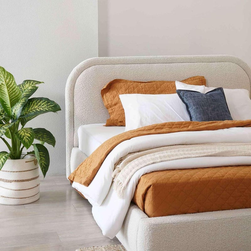 Modern Upholstered Bed Frame with Padded Curved Headboard - Twin Size (120x200cm) with Spring Pillow Top Mattress - Image 3