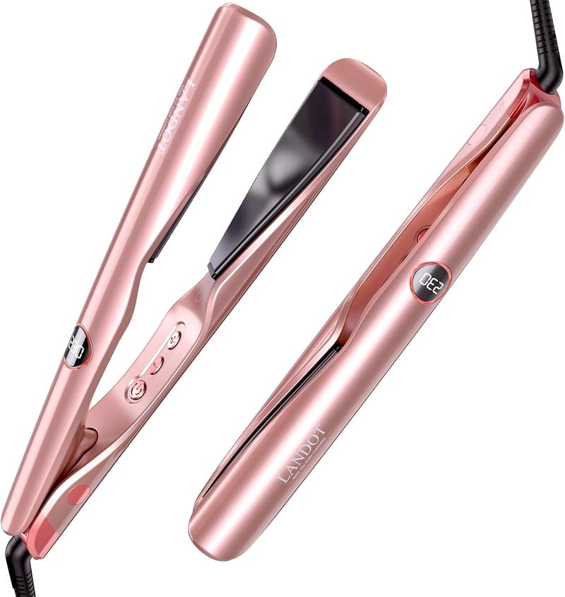 LANDOT 2-in-1 Flat Iron Curling Iron: Twist Ceramic Hair Straightener and Curler for Curl Wave Straighten - 30s Heat-Up 12 Temp Settings for All Hair Types - Image 1