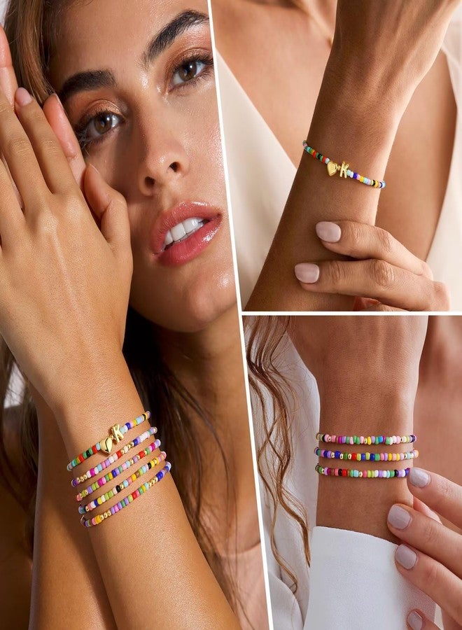 M MOOHAM Easter Gifts - Colorful Beaded Bracelet Gift, 5PCS Cute Heart A Initial Beaded Bracelet Jewelry Birthday Gifts Colorful Initial Bracelets Jewelry - Image 4