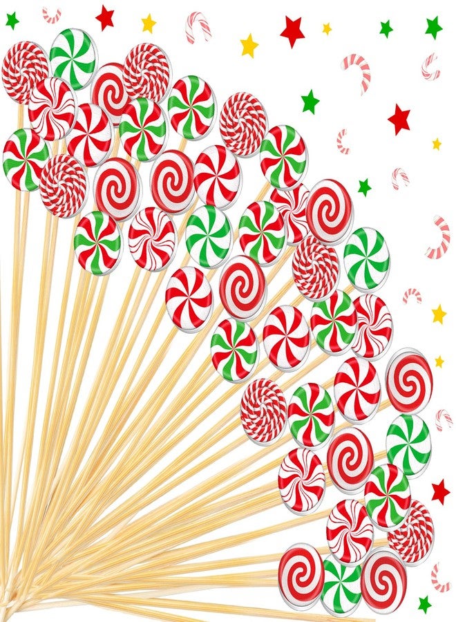 Pickmesh 600 Pcs Christmas Cocktail Picks 4.7 Inch Candy Bamboo Toothpicks Cocktail Skewers for Drinks Party Decorations for Appetizers Fruit Drinks Xmas Party Supplies(Christmas Style) - Image 1