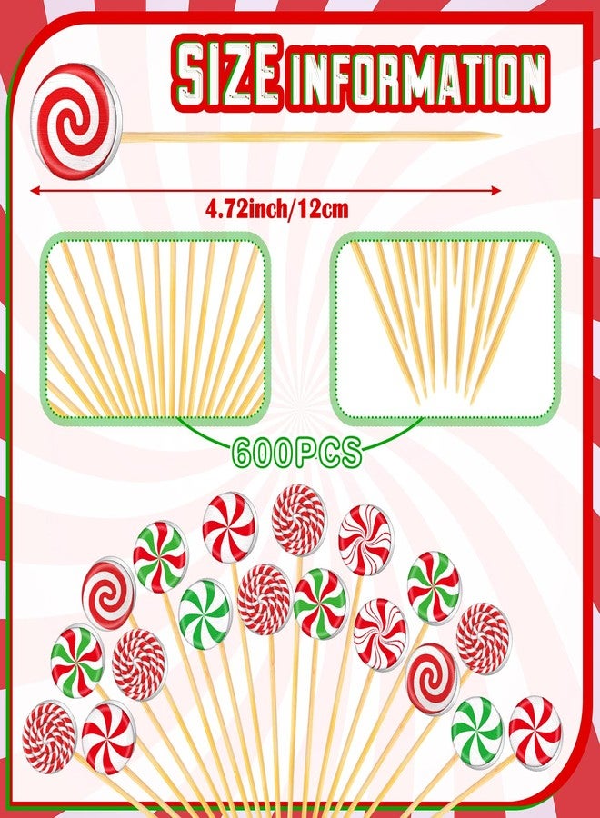 Pickmesh 600 Pcs Christmas Cocktail Picks 4.7 Inch Candy Bamboo Toothpicks Cocktail Skewers for Drinks Party Decorations for Appetizers Fruit Drinks Xmas Party Supplies(Christmas Style) - Image 2