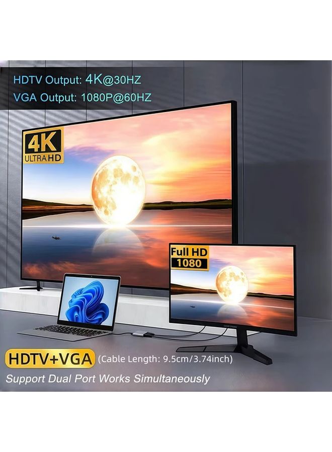 محطة إرساء USB-C مزدوجة الشاشة 4K VGA 1080P بميناء واحد من النوع 2 في 1 مع محور متعدد المنافذ USB 3.0 وبطاقة PD 100W - Image 4