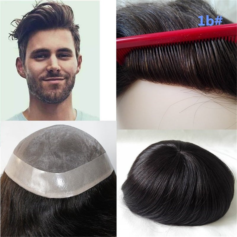 Hair Pieces and Wigs Human Hair Men Toupee Mono Lace With Npu Around Lace Systems Size 7x9 Inch 6Length 1B