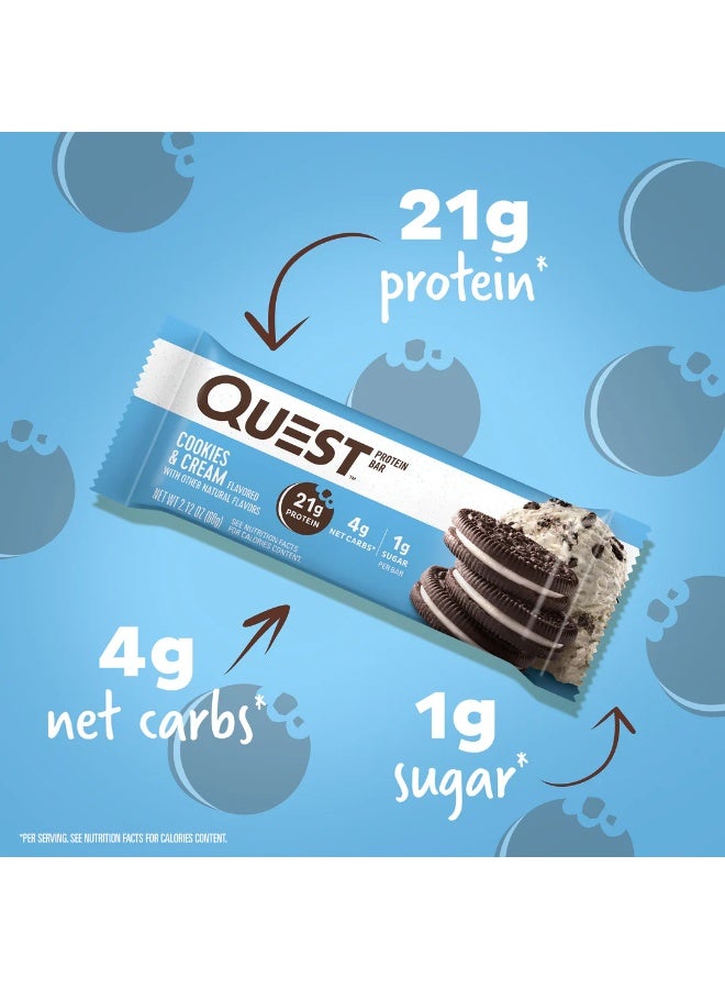 Quest Nutrition Quest Protein Bar - Cookies & Cream, 60g (Box of 12) | 21g Protein, 4g Net Carbs, 1g Sugar, Gluten-Free, High Fiber - Image 3