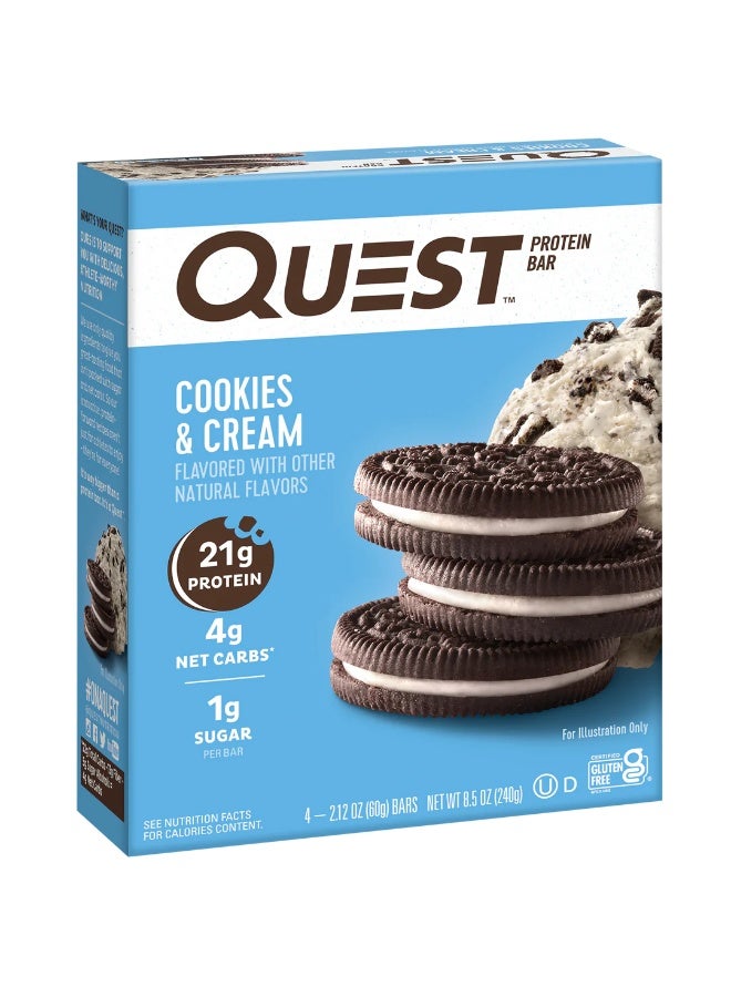 Quest Nutrition Quest Protein Bar - Cookies & Cream, 60g (Box of 12) | 21g Protein, 4g Net Carbs, 1g Sugar, Gluten-Free, High Fiber - Image 2