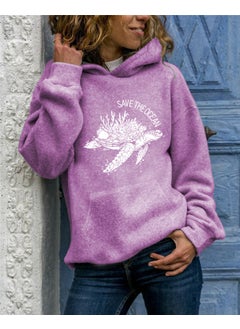Generic Long Sleeve Hoodie Womens Fashion Animal Print round Neck Pullover Sweatshirt Streetwear Style Comfortable Fit Polyester Fiber light purple hooded 