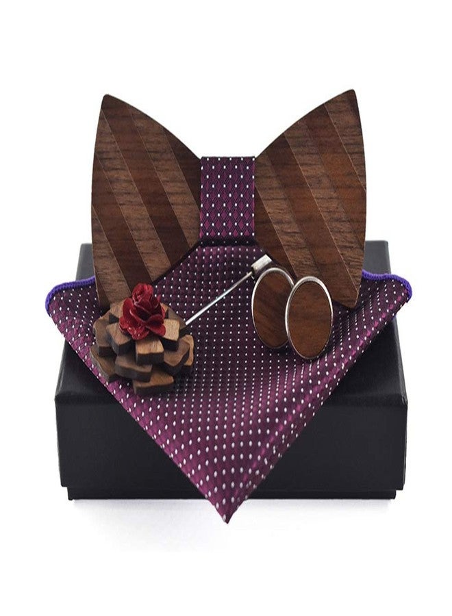 Secdtie طقم ربطات عنق خشبية جاهزة من سيكدتي للرجال، يتضمن منديل جيب، أزرار أكمام، بروش زهرة، علبة هدايا، 6 قطع، مقاس واحد - Image 2