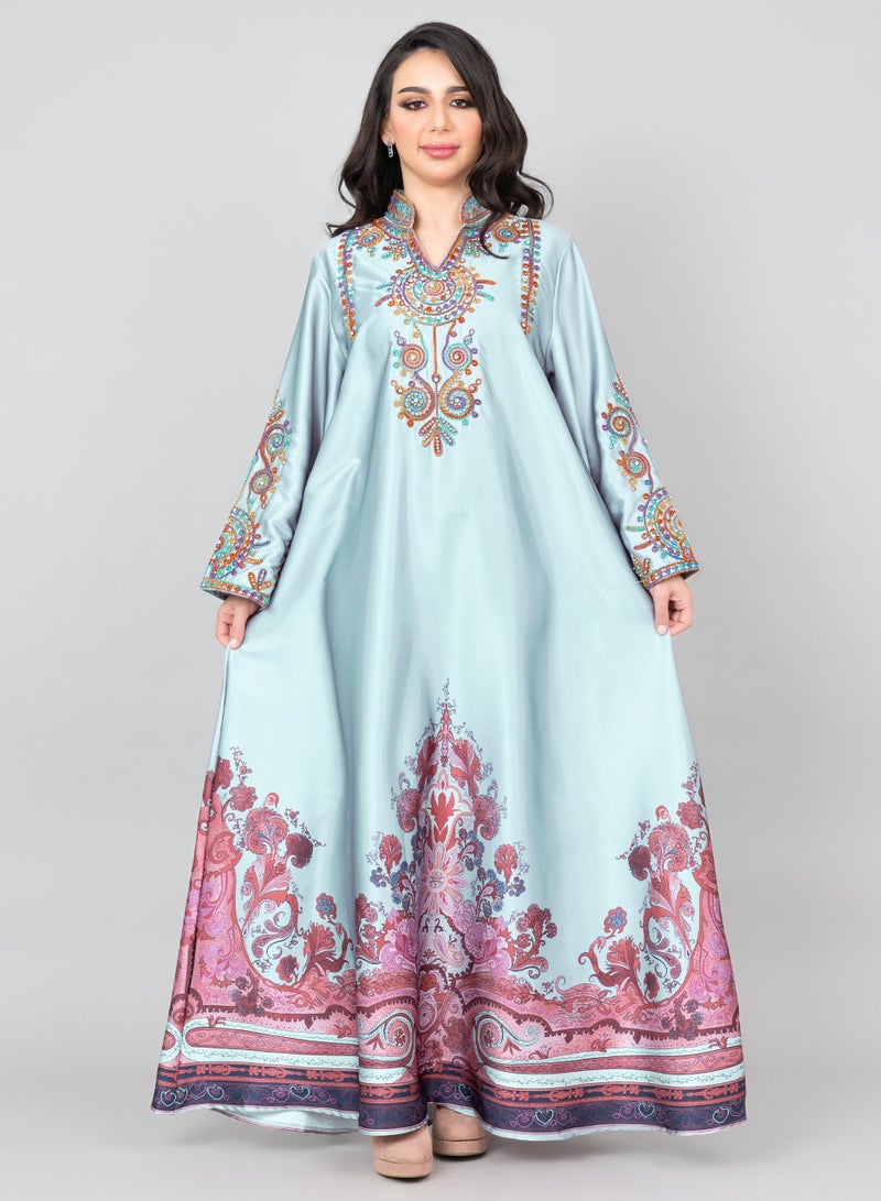 اكسا جلابية مطرزة حديثة زرقاء - Image 1