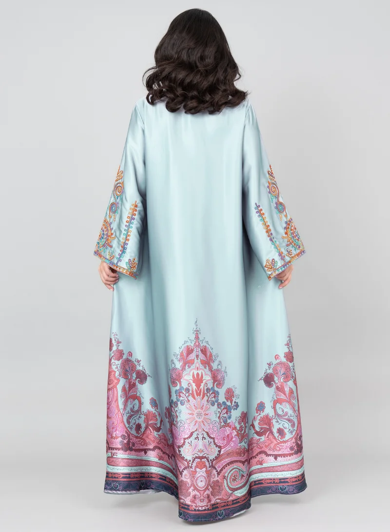 IKKXA Modern Embroidered Jalabiya IK1014 Blue