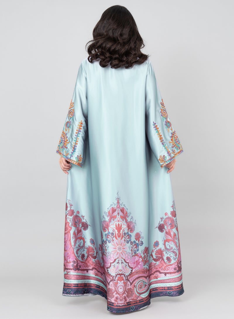 اكسا جلابية مطرزة حديثة زرقاء - Image 4