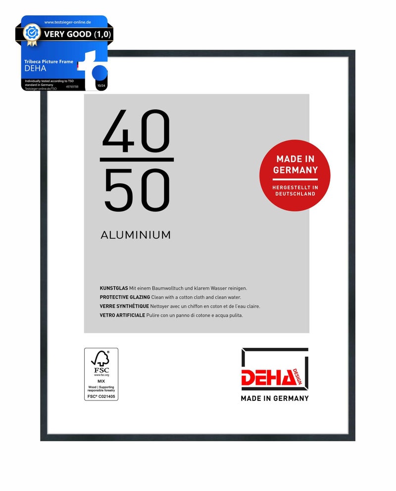 DEHA Design Tribeca Aluminium Picture Frame Brushed Black 40x50cm with Push and Turn Clips