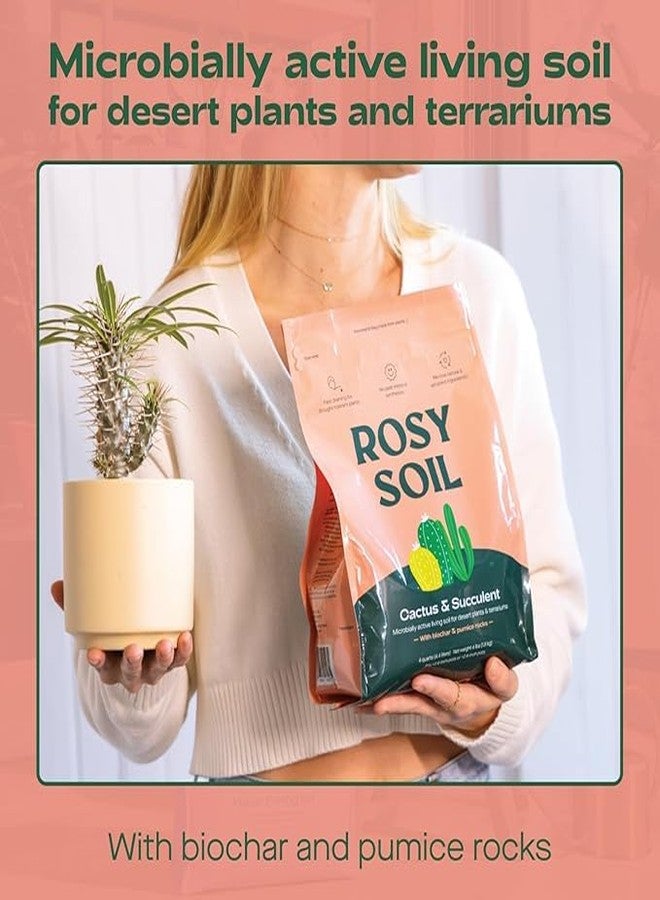 Rosy Soil Cactus and Succulent Organic Potting Soil Mix for House Plants - Fast Draining, Root Boosting, Peat-Free, Less Prone to Gnats - Drought-Tolerant - Growth of Aloe Vera, Cacti and Indoor Succulents- 4qt - Image 4