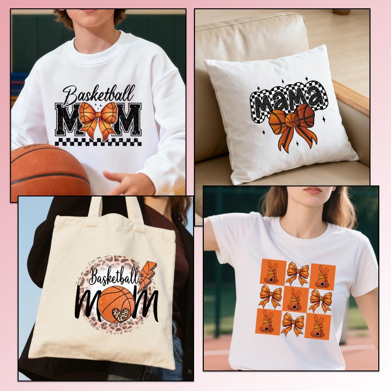 Shejdgart Dtf Transfers Ready to Press - 30 Pcs Basketball Mama Iron on Patches for T-Shirts, Sports Bow Iron on Stickers Heat Transfer Vinyl Decals for DIY Fabric Clothes Decor - Image 5