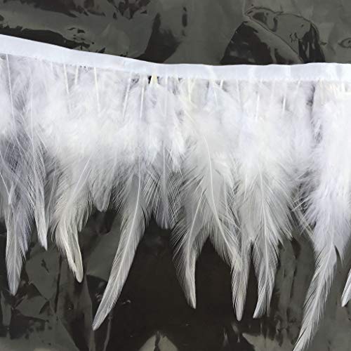 Shekyeon 2yards Rooster Hackle Feather Trim Fringe for DIY Clothing Craft Dress Decoration(White) - Image 1