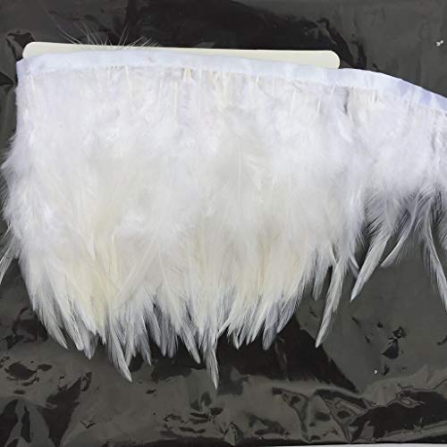 Shekyeon 2yards Rooster Hackle Feather Trim Fringe for DIY Clothing Craft Dress Decoration(White) - Image 3