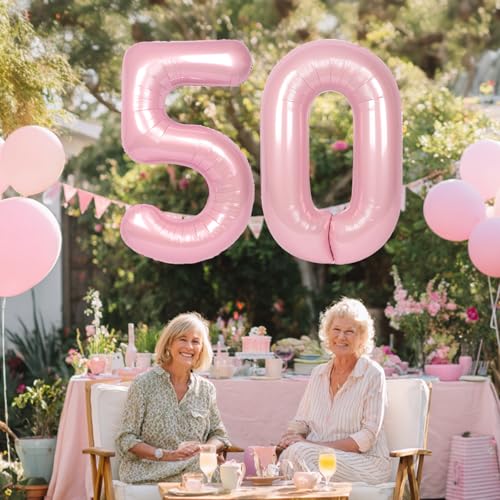 SUWEN 40 Inch Large Pink 50 Balloon Numbers Big Foil Helium Number Balloons 09 Jumbo Happy 50th Mylar Birthday Party Decorations for Women Anniversary Party Supplies - Image 5