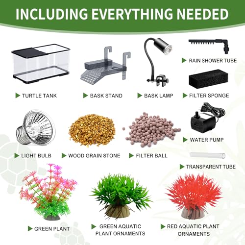 tuhaoking (Tank + Light +Pump + Filter + Filter Balls) Turtle Tank Kit, Turtle Tank Starter Kit,Bottom Drainage, Multi-Function Areas for Turtles, Crabs,Fishes, Amphibians,Reptiles. (15.75 x 8.64 x8.64 Inch) - Image 2