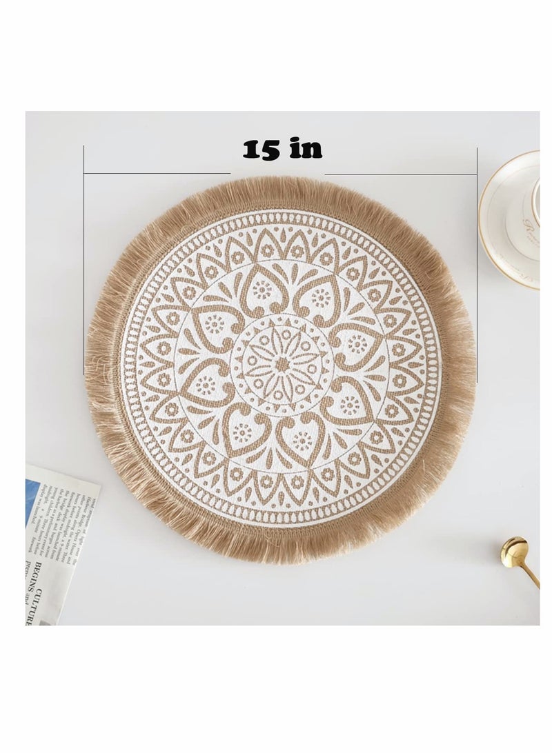 SOLARAE Round Jute Burlap Table Woven Placemats with Fringe, Vintage Place Mats for Parties, Farmhouse, BBQ, Holidays or Everyday Table Use-Size 15x15 Inches Occasion 6Pcs - Image 5
