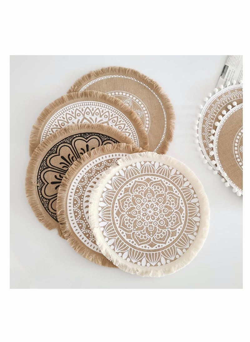 SOLARAE Round Jute Burlap Table Woven Placemats with Fringe, Vintage Place Mats for Parties, Farmhouse, BBQ, Holidays or Everyday Table Use-Size 15x15 Inches Occasion 6Pcs - Image 4