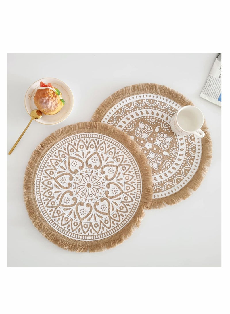 SOLARAE Round Jute Burlap Table Woven Placemats with Fringe, Vintage Place Mats for Parties, Farmhouse, BBQ, Holidays or Everyday Table Use-Size 15x15 Inches Occasion 6Pcs - Image 3