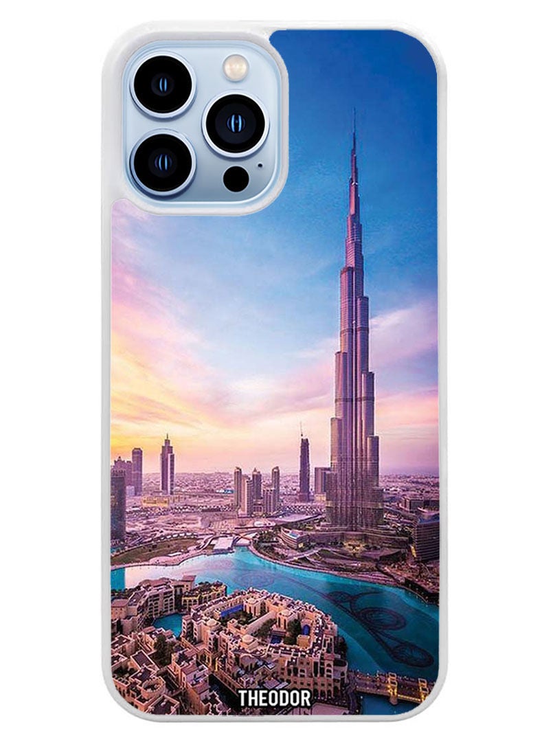 Theodor Protective Case Cover For APPLE IPHONE 14 Pro Burj Khalifa (White Bumper) - Image 1