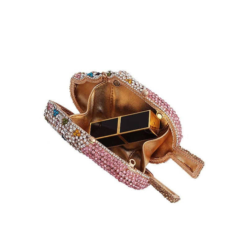 Tngan Women Ice Cream Shaped Evening Clutch Glitter Full Rhinestones Bag Girl Summer Dress Shoulder Bag  Peach - Image 3