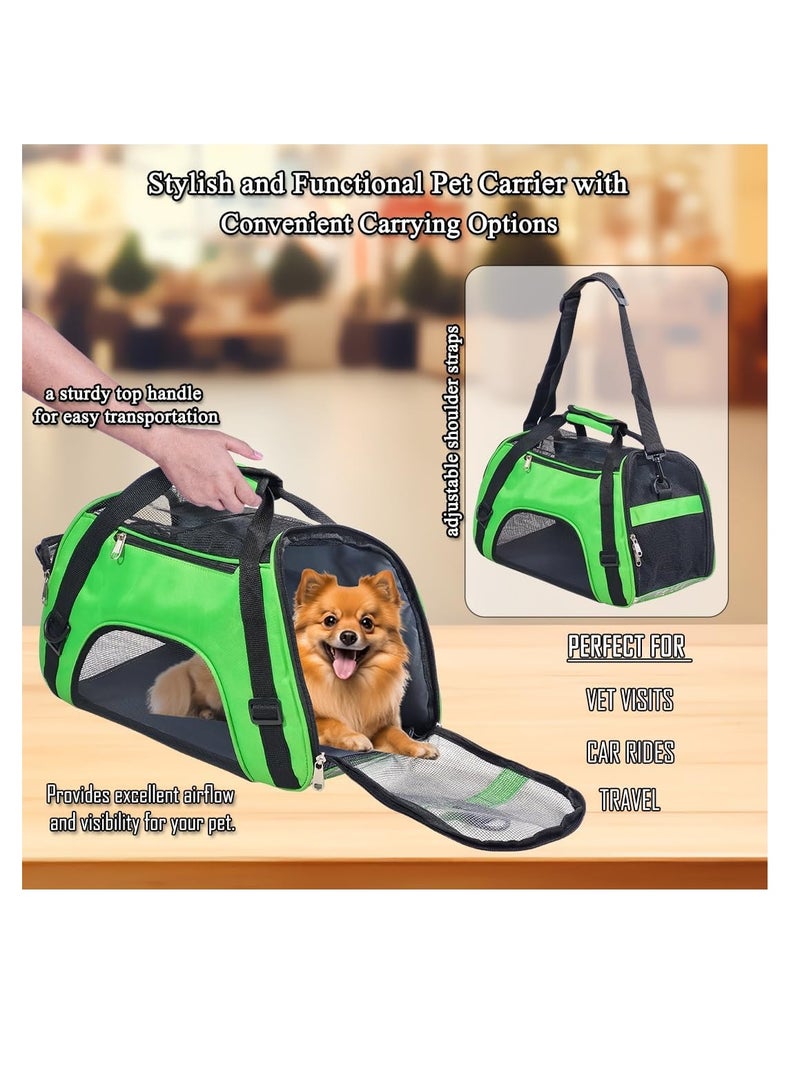 أن ان سي بيتس حقيبة حمل محمولة للحيوانات الأليفة مع حزام كتف قابل للتعديل، حقيبة سفر مريحة للحيوانات الأليفة الصغيرة، حقيبة حمل سفر مع تهوية شبكية، جيب تخزين، مقبض سهل وقابل للغسل 42 سم (أخضر) - Image 5