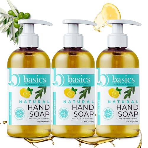 Brittanie's Thyme Basics Natural Olive Oil Hand Soap, Lemon Sage - 12 fl oz, Pack of 3 - Cruelty Free, Vegan, No Synthetic Additives, No Sulfates, Paraben Free, Phthalate Free - Image 1