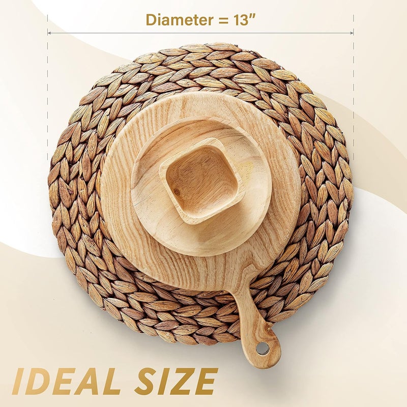 BLUEWEST Woven Round Placemats (Set of 10) Rattan Water Hyacinth, 13'' Brown Braided Heat Resistant/Anti-slip/Durable for Dinner Plate, Kitchen Dining Table - Image 4