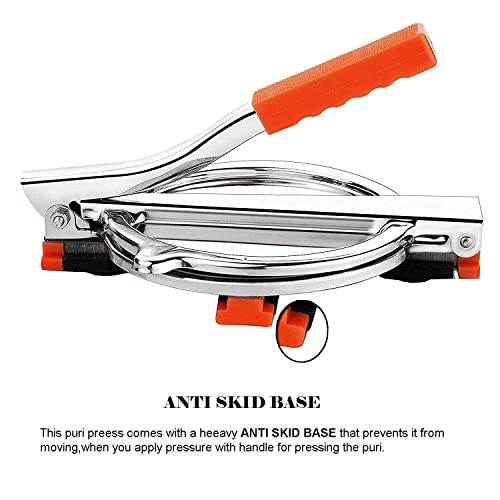 BLLUEX Stainless Steel 6.69 inch Roti Press Maker Machine For Making Chapati, Puri, Khakhra, Papad, Pathiri and Manual Hand Press with Handle - Orange-Silver (Medium) - Image 2