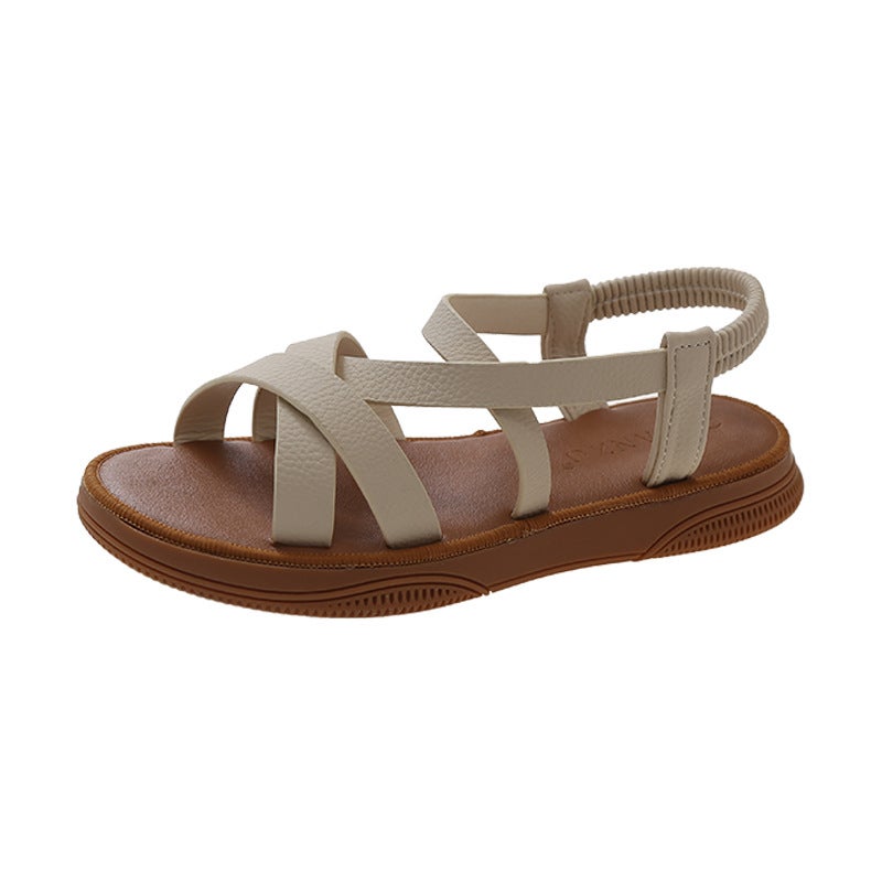 2023 New Roman Flat Sandals for Women, Soft Sole, Elastic Band, Chunky Sole - Image 5
