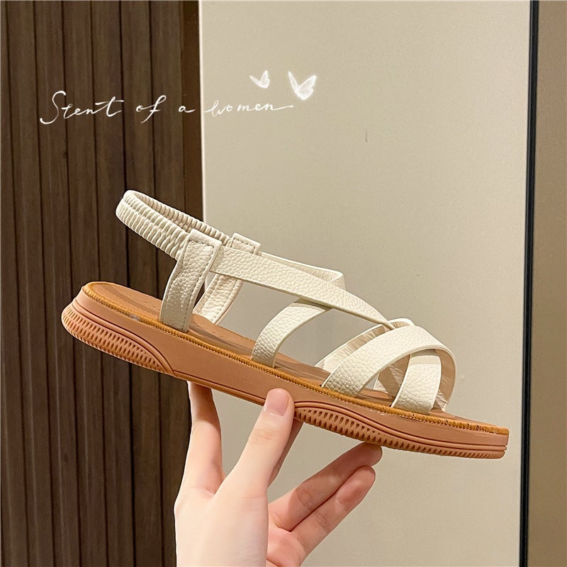 2023 New Roman Flat Sandals for Women, Soft Sole, Elastic Band, Chunky Sole - Image 3