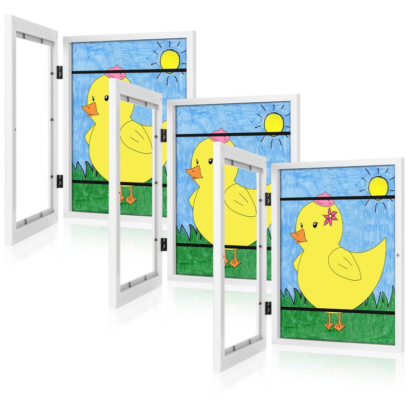 3Pack Kids Art Frames 85x11 Front Opening Kids Artwork Frames Changeable White Artwork Display Storage Frame for Wall Holds 50 Pcs for 3D Picture Crafts Children Drawing Hanging Art