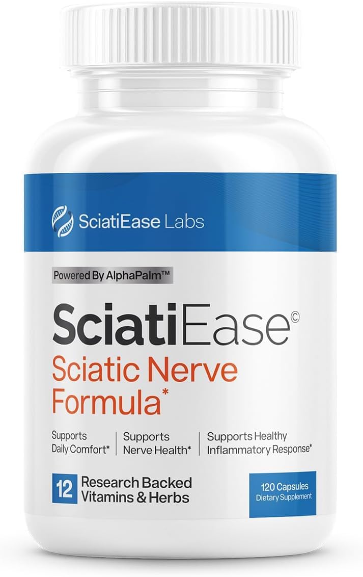 SciatiEase مكمل دعم صحة العصب الوركي تركيبة دعم الأعصاب مع ألفا بالميت حمض الفوليك 300 ملغ 120 كبسولة - Image 1