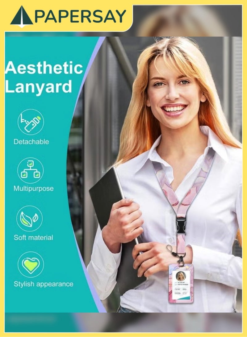  طائرة ورقية حامل شارة الهوية مع حبل قصير، حامل شارة قابل للسحب مع حبل قابل للتعديل، للنساء والاطفال والمدرسين والممرضات والطبيب والطلاب (زهرة وردية) - Image 3