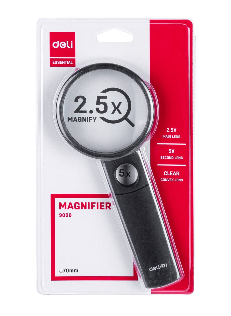 Deli E9090 Magnifier - 2.2X (5X) Magnification, 70mm Diameter, Black - Image 3