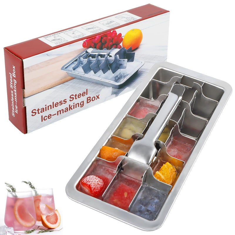 KAYCROWN 188 Stainless Steel Ice Cube Tray 18 Slot Ice Tray with Easy Release Handle for Making Various Ice Cubes and Frozen Foods Removable Slots for Easy Ice Cube Removal and Cleaning