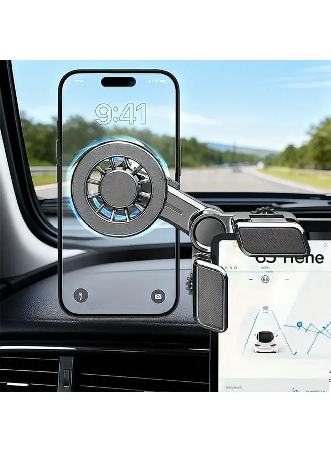 Black Magnetic Phone Stand Height Adjustment 360 Rotation Anti Shake For Tesla Model 3 Y X S 2021 2025 - Image 4