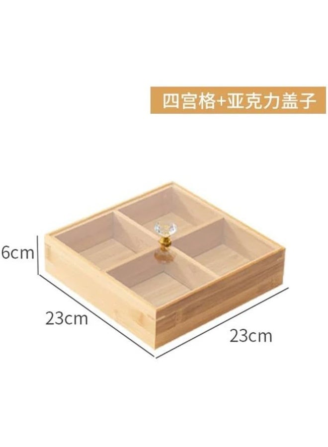 Bamboo wooden snack dish with 4 compartments, used for serving nuts and all kinds of snacks, or as an organizer for tea and herb packets, spices, or accessories. - Image 3