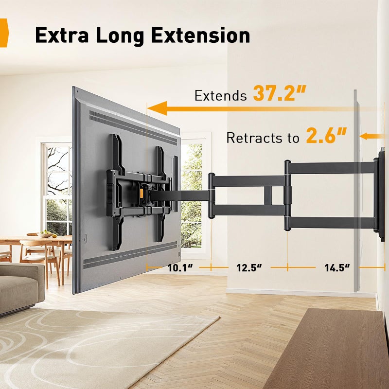 Perlegear Corner TV Wall Mount Long Arm TV Mount for 42-84 Inch TVs up to 150 lbs - Full Motion Wall Mount Single Stud with 37.2" Extension & Swivel Articulating Arm & Tilt, MAX VESA 600x400mm - Image 4
