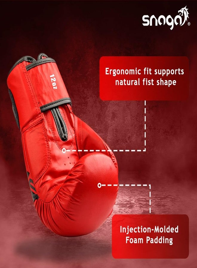 Snaga Premium Leather Boxing Gloves for Sparring Training, Boxing, Kickboxing, Gym, Muay Thai with Injection-Molded Foam for Maximum Protection, Fight Gloves for Men & Women (Red, 12oz) - Image 5