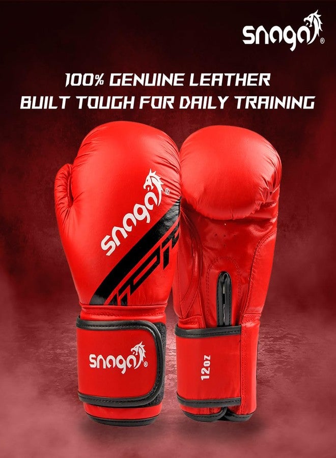 Snaga Premium Leather Boxing Gloves for Sparring Training, Boxing, Kickboxing, Gym, Muay Thai with Injection-Molded Foam for Maximum Protection, Fight Gloves for Men & Women (Red, 12oz) - Image 2