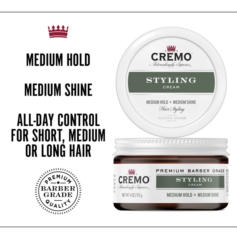 Cremo Premium Barber Grade Hair Styling Cream, Medium Hold, Medium Shine, 4 Oz & Premium Barber Grade Hair Styling Matte Cream, Light Hold, Low Shine, 4 Oz - Image 3